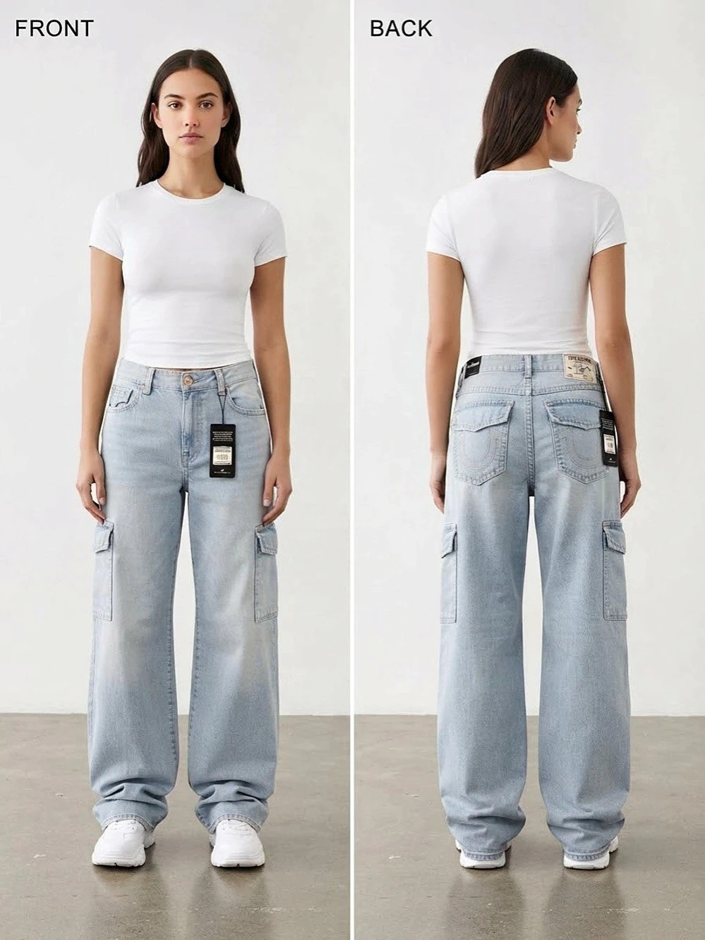 True Religion Bobbi Mid Rise Baggy Cargo Jean Jeans Blue Waist 28